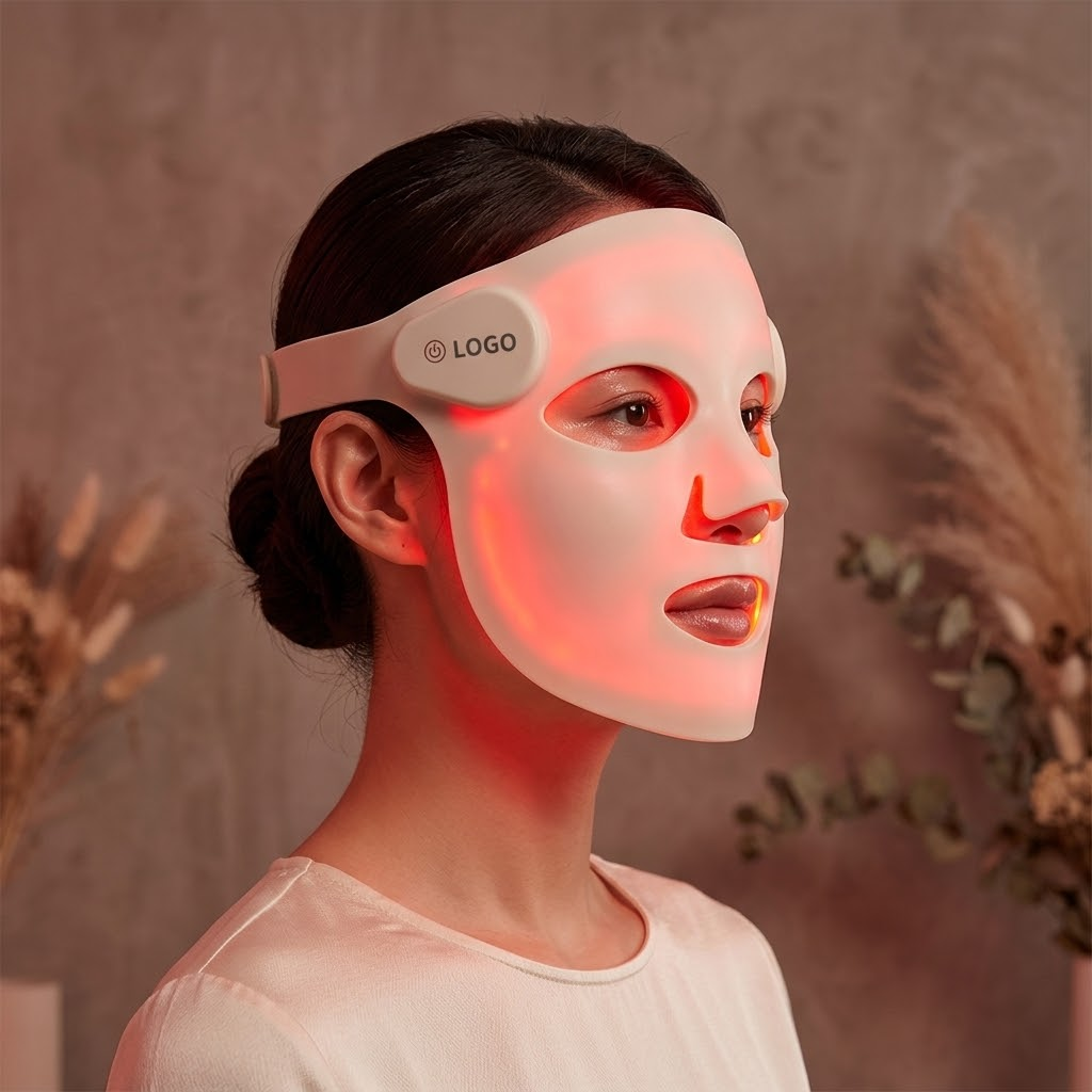 Photobiomodulation mechanism of an LED face mask using 633nm red light to stimulate collagen production