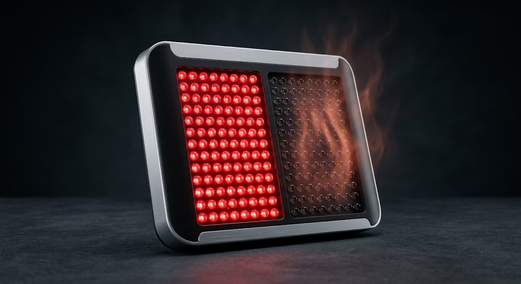 Red Light Therapy vs Infrared — Wavelength Comparison Guide Modern LED therapy panel emitting red and near-infrared light for dual-wavelength treatment