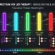 Spectrum chart of the seven LED mask colors with their wavelengths and skin targets