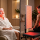 Red light therapy applications — LED face mask for skin and light panel for muscle recovery