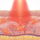 Skin cross-section showing red light reaching fibroblasts and stimulating collagen production