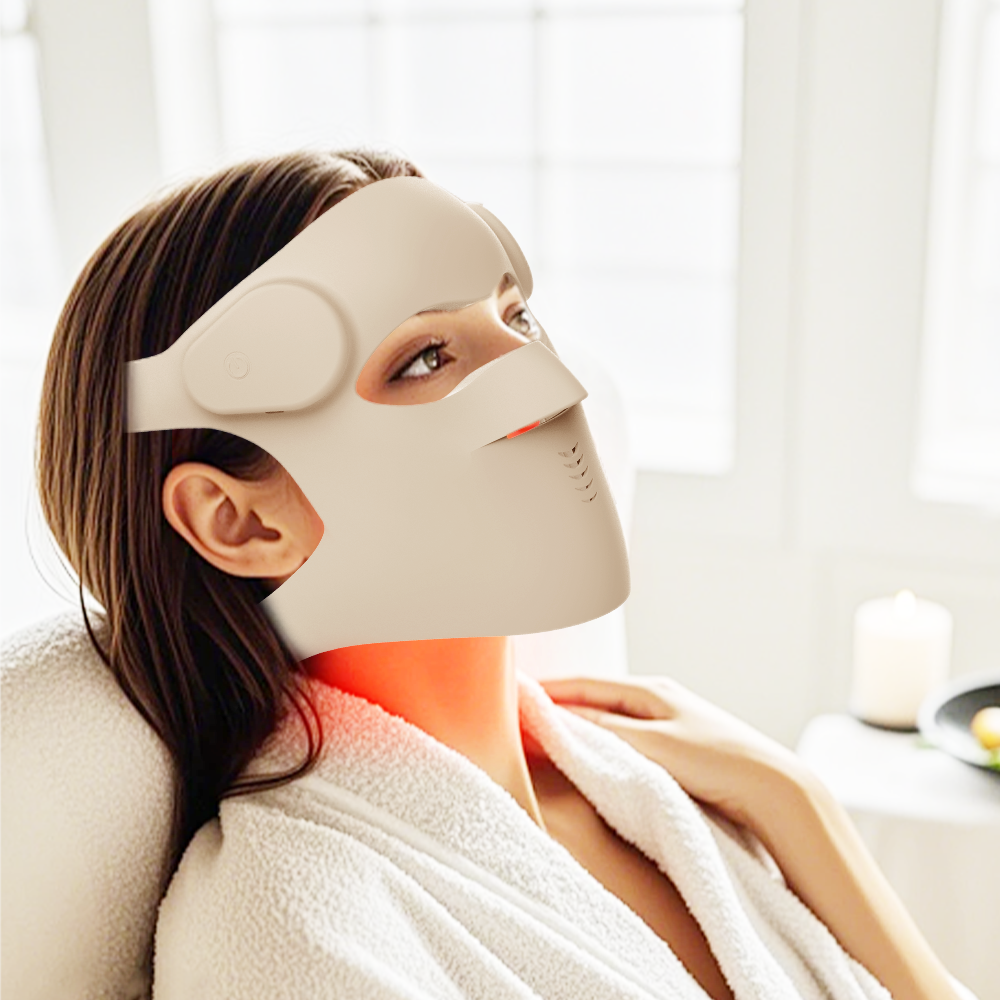 Ergonomic LED face mask with integrated silicone eye protection goggles