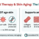 Red light therapy and skin aging evidence: left panel confirms it does not age skin as non-ionizing light, right panel shows collagen density texture and repair anti-aging support